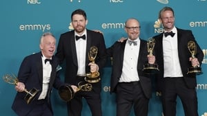 (l-r) Mike White, David Bernard, Mark Kamine and Nick Hall, winners of Outstanding Limited or Anthology Series or Movie for The White Lotus