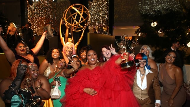 Lizzo (C) won the Emmy for outstanding competition program for Lizzo's Watch Out for the Big Grrrls