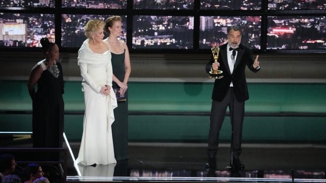 Murray Bartlett (R) accepts Outstanding Supporting Actor in a Limited or Anthology Series or Movie for The White Lotus
