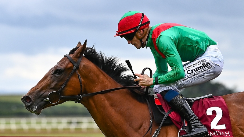 La Petite Coco, with Billy Lee up, cross the line to win the Alwasmiyah Pretty Polly Stakes in June