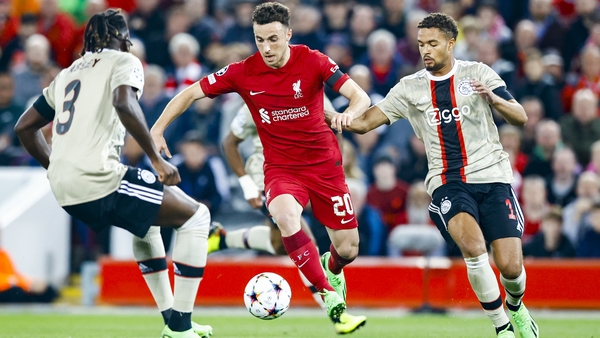 Diogo Jota (C) registered an assist against Ajax