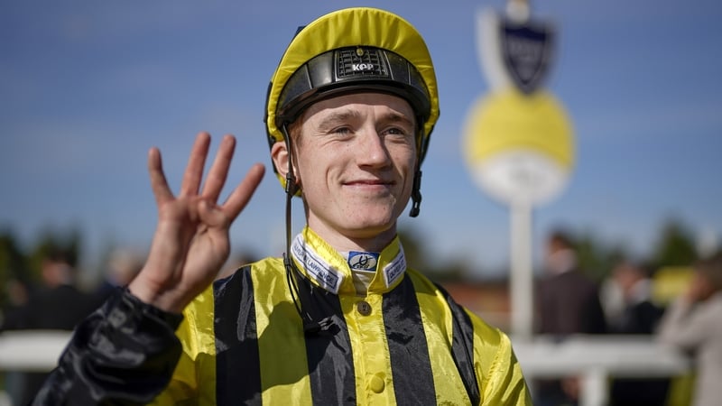 David Egan celebrates riding the first four winners of the meeting at Newbury