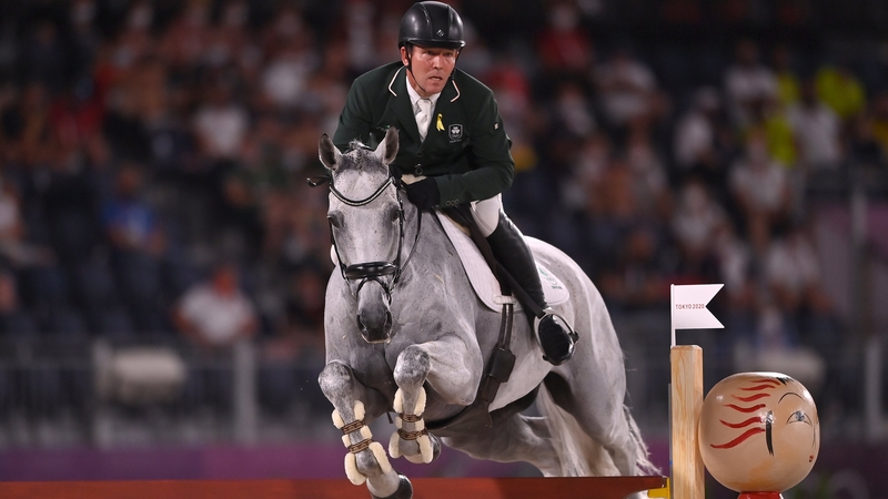 Austin O'Connor riding Colorado Blue during the eventing jumping individual final at the Tokyo 2020 Games