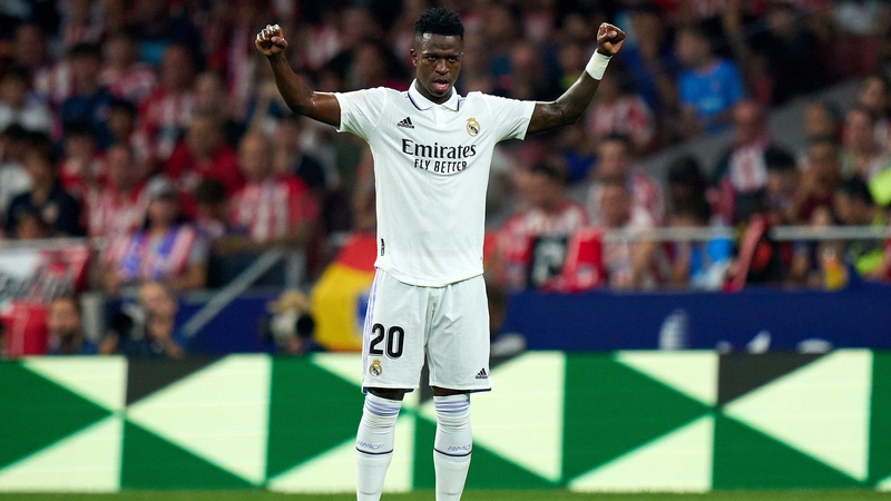 Vinicius Junior celebrates Real Madrid's first goal against Atletico Madrid