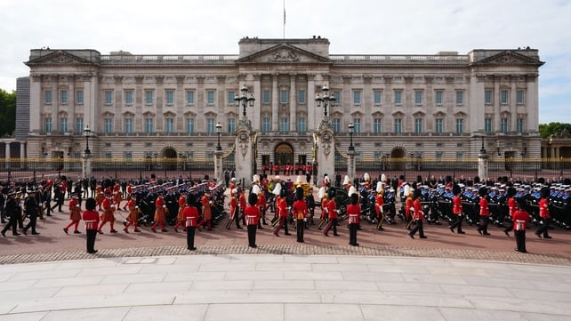 The funeral procession passes Buckingham Palace for the final time (Hollie Adams/Bloomberg)