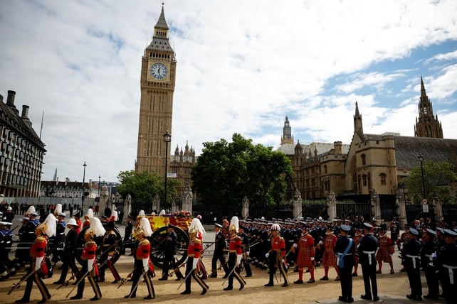 The funeral cortège passing Big Ben (Sarah Meyssonnier/WPA)