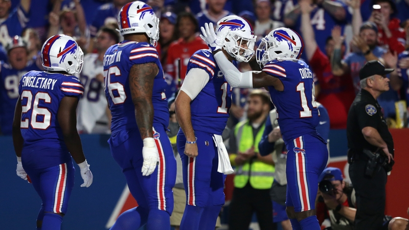 Stefon Diggs celebrates with Buffalo quarterback Josh Allen on a night when the pair combined to devastating effect at Highmark Stadium
