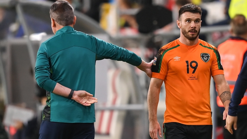 Scott Hogan coming off the pitch as a second-half substitute against Ukraine