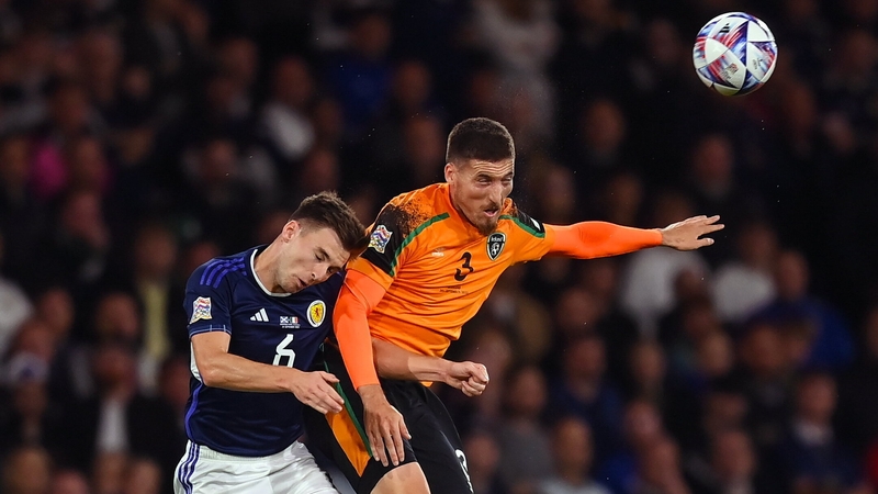 Matt Doherty battles fore the ball with Kieran Tierney