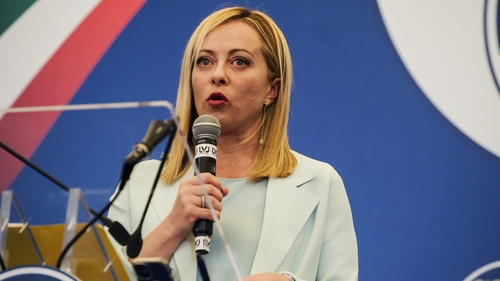 Giorgia Meloni speaking during a press conference in Italy today