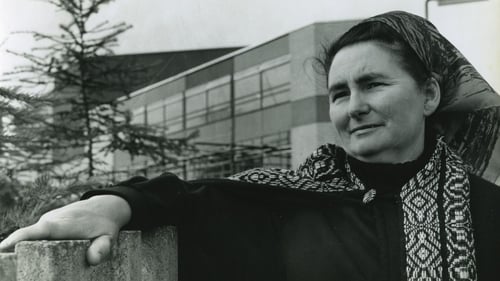 Mary O'Malley standing in front of the newly constructed Lyric Theatre building on Ridgeway Street, October 1968 (Pic from the Lyric archive at University of Galway)
