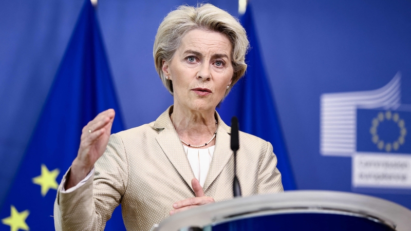 European Commission President Ursula von der Leyen at a press conference in Brussels today