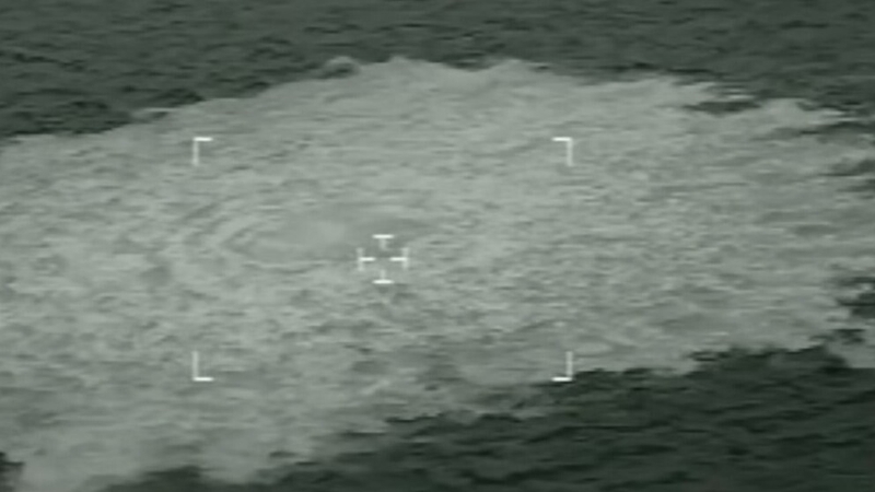This photo shows gas leaking at Nord Stream 2 (Handout photo from Danish Defence)