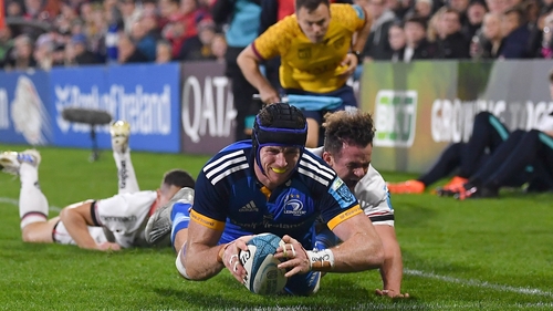 Ryan Baird crosses for Leinster's first try