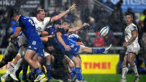Leinster scrum-half Luke McGrath kicks the ball clear against Ulster