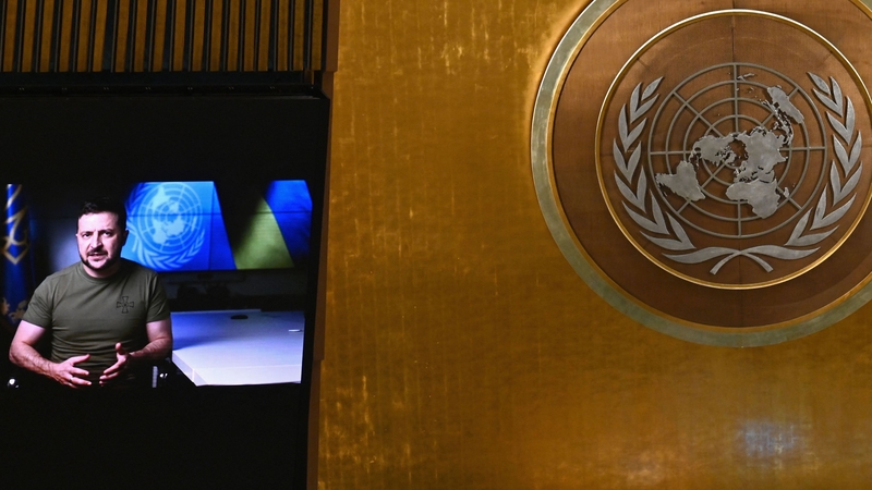 Ukrainian President Volodymyr Zelensky speaking at the United Nations General Assembly in New York last month (File image)