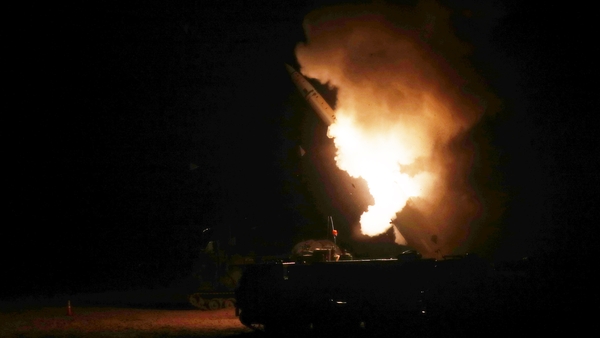 An image released by the South Korean Defense Ministry shows an Army Tactical Missile System being fired during a joint training between the US and South Korea