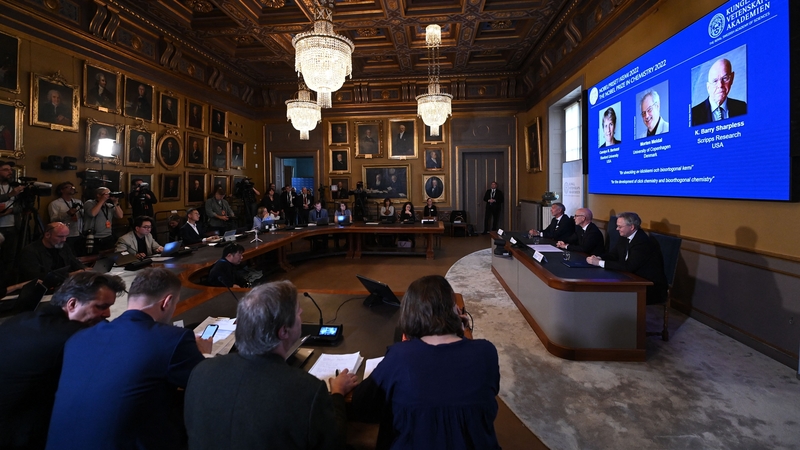 Members of the Nobel Committee for Chemistry address a press conference today to announce the winners
