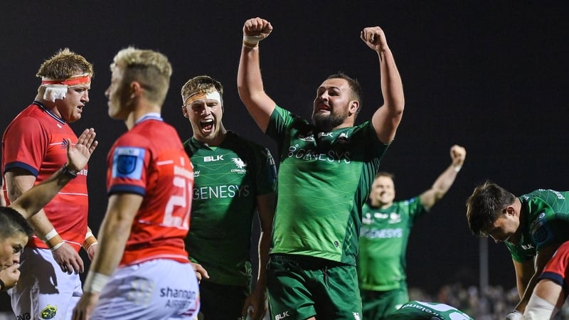 Connacht's Niall Murray and Jack Aungier celebrate after the final whistle