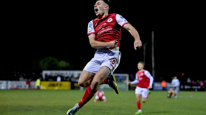 Adam O'Reilly of St Patrick's Athletic celebrates after scoring the winner