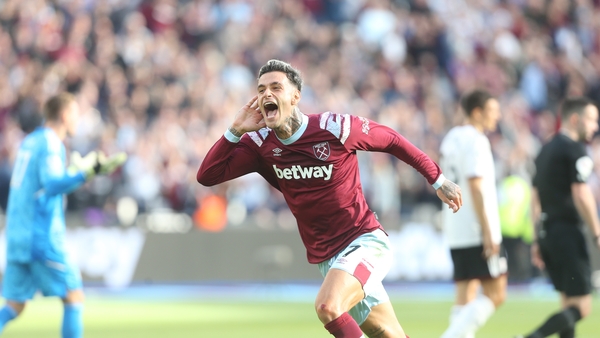 Gianluca Scamacca celebrates scoring his side's second goal