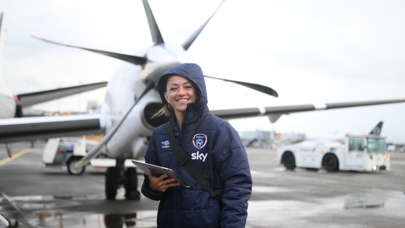 Katie McCabe was all smiles as she left Dublin Airport on Sunday evening