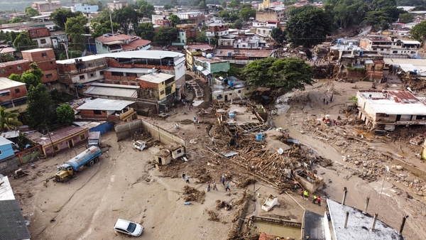 An Aerial view of the zone affected by a landslide during heavy rains in Las Tejerias, Aragua state, Venezuela,