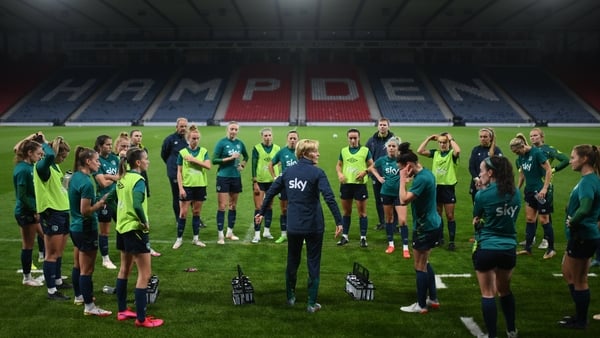 Vera Pauw and her squad inside Hampden Park