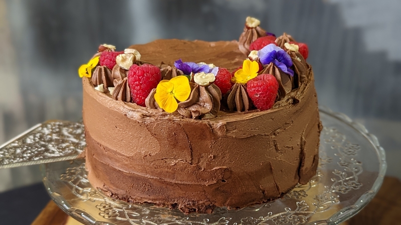 Chocolate hazelnut raspberry fudge cake: Today
