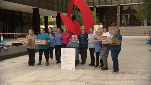 The demonstration was organised by Nursing Homes Ireland, which estimates that around 40,000 private nursing home staff have still not received the Covid-19 Special Recognition Payment