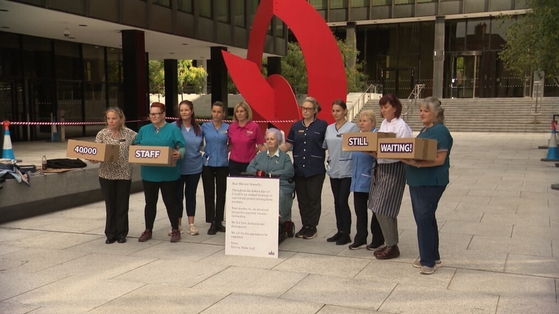 The demonstration was organised by Nursing Homes Ireland, which estimates that around 40,000 private nursing home staff have still not received the Covid-19 Special Recognition Payment