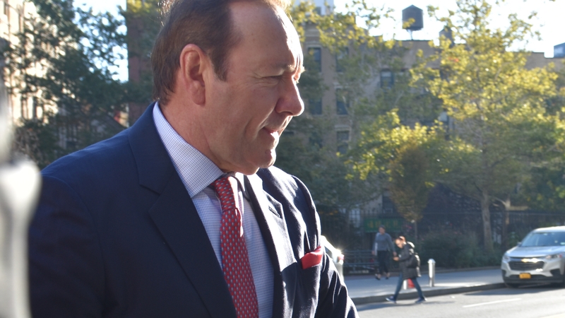 Kevin Spacey arrives at a federal courthouse for a sexual assault trial with accuser Anthony Rapp in New York on Tuesday