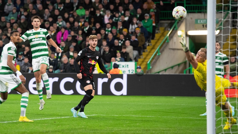 Timo Werner beats Joe Hart in the Celtic goal