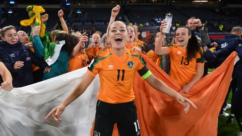Republic of Ireland captain Katie McCabe leads the celebrations