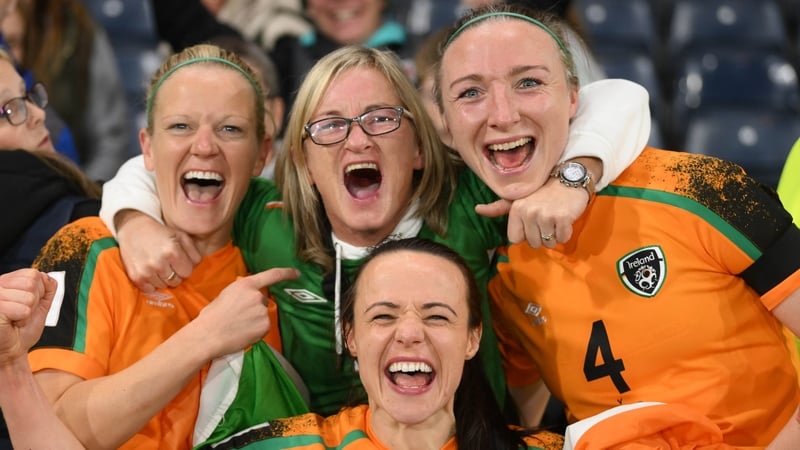 Past and present, Áine O'Gorman, Diane Caldwell, and Louise Quinn celebrate with Olivia O'Toole