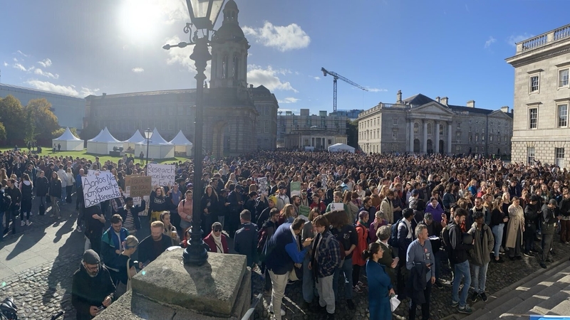 Students at Trinity College Dublin walked out of lectures this morning