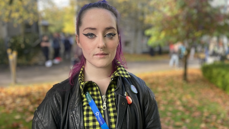 Orlaith O'Byrne-Cassidy, a first year student in Theatre and Performative Practice, was one of the students taking part in today's demonstration