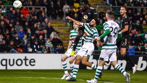 Jack Byrne looks on as David Fofana heads home for the controversial opener at Tallaght Stadium