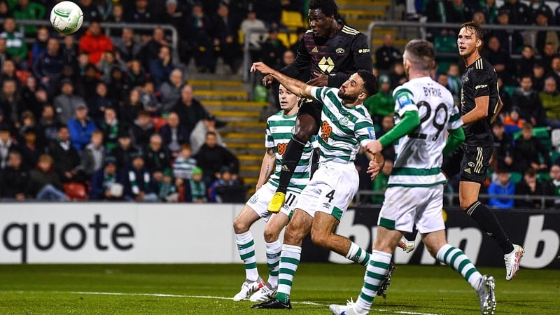 Jack Byrne looks on as David Fofana heads home for the controversial opener at Tallaght Stadium