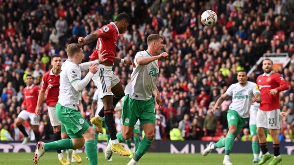 Marcus Rashford has an effort on goal