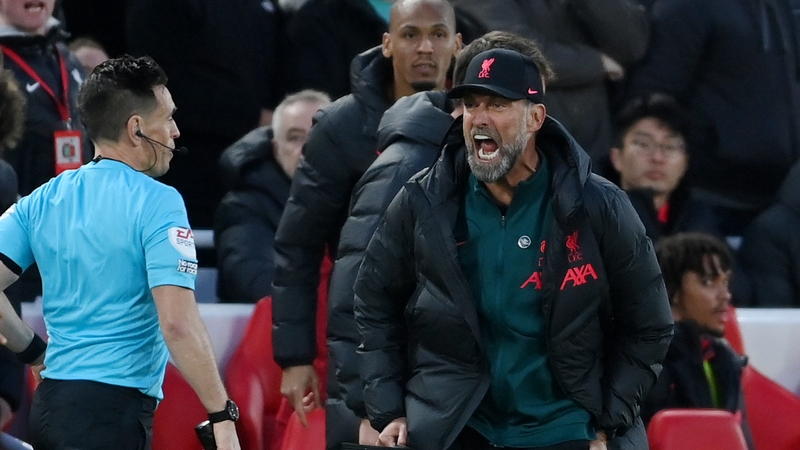 Jurgen Klopp shouts at linesman Gary Beswick during the win over Manchester City