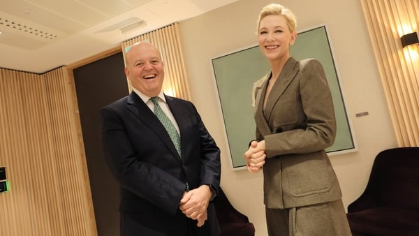 AIB CEO Colin Hunt and Cate Blanchett, Global Goodwill Ambassador for UNHCR, pictured at the bank's Sustainability Conference in Dublin today
