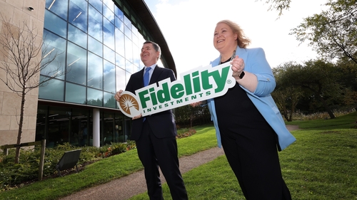 Minister for Finance Paschal O'Donohoe and Lorna Martyn, SVP and Ireland Regional Chair, Fidelity at today's jobs announcement