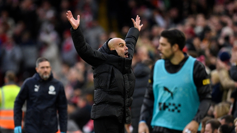 Pep Guardiola gestures on the touchline during Sunday's feisty encounter
