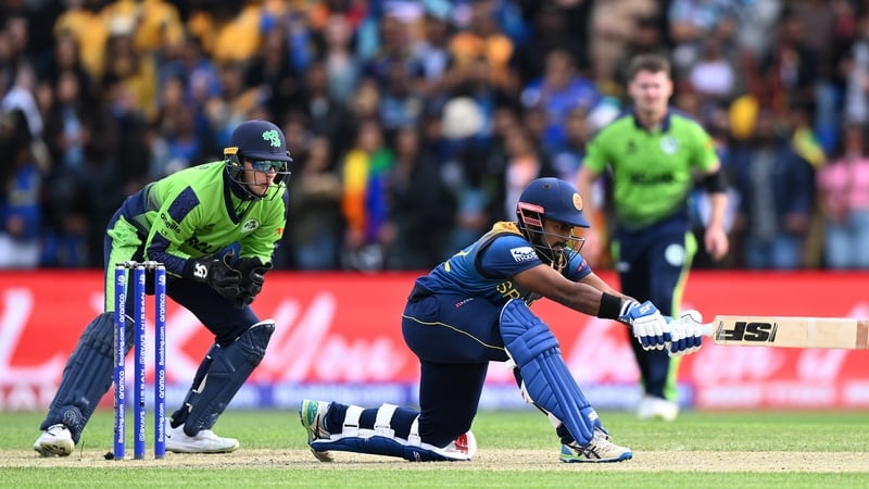 Charith Asalanka of Sri Lanka in action against Ireland at Bellerive Oval in Hobart