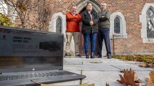 CEO Dermot Kavanagh, service user Tammy Twomey, and Anthony O'Donovan, Chair of Cork Simon Board of Directors, at the launch of the annual report