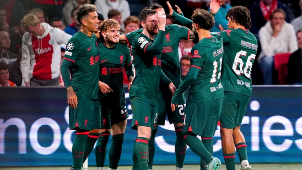 Liverpool players celebrate Harvey Elliott's goal against Ajax Amsterdam