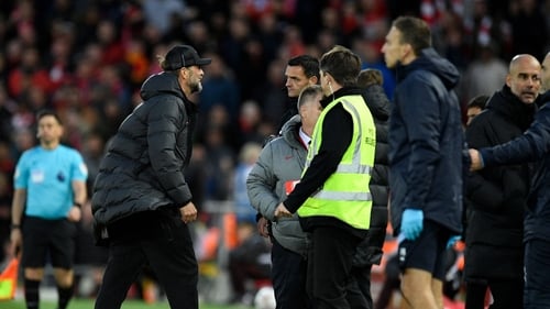Klopp moments after receiving his red card from referee Anthony Taylor
