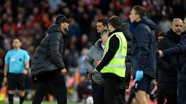Klopp moments after receiving his red card from referee Anthony Taylor