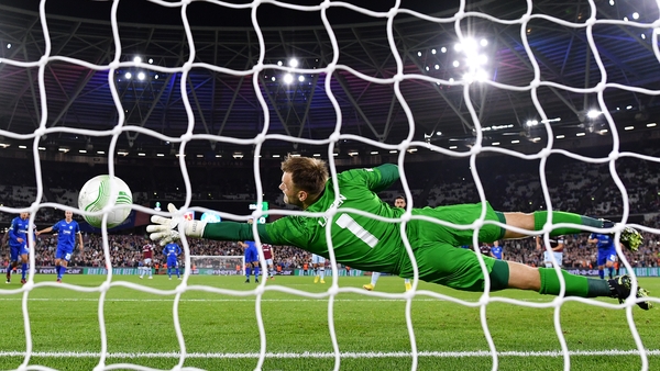 West Ham's Manuel Lanzini beats Nicolai Larsen of Silkeborg